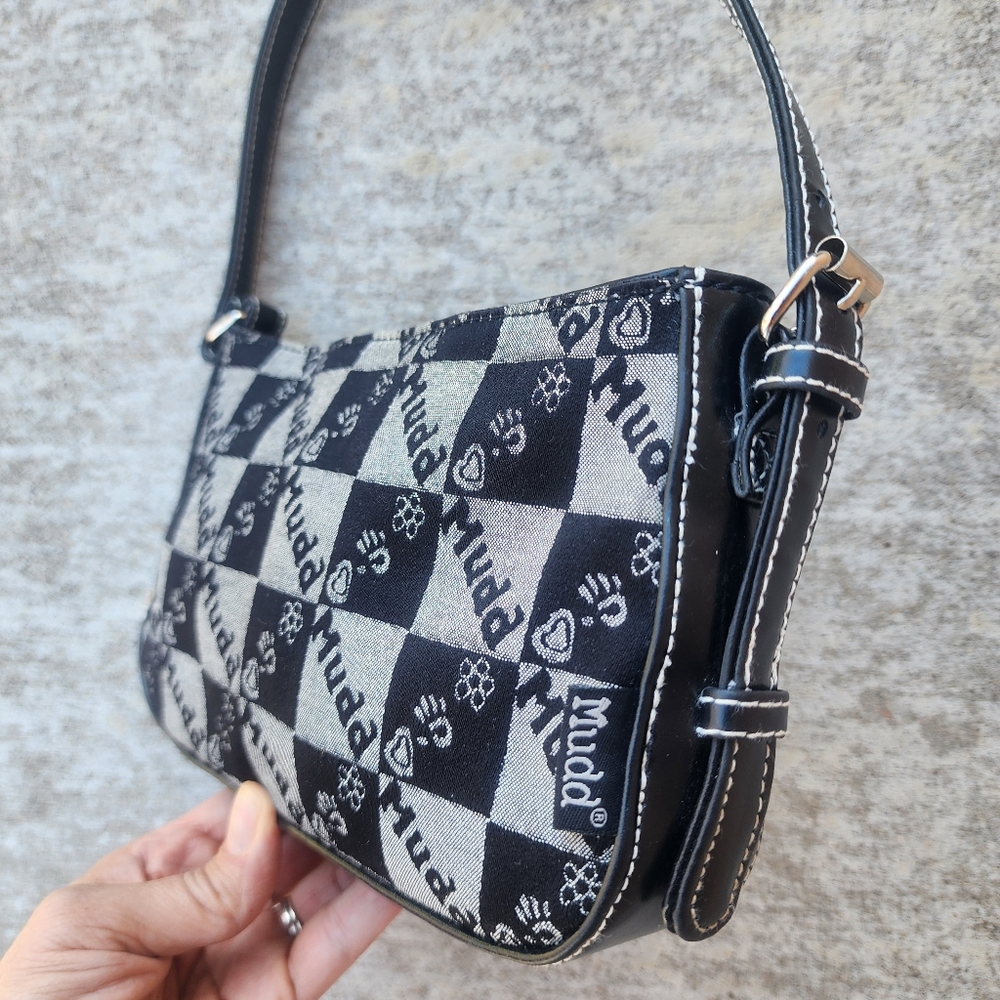 90s Y2K 🖤🩶 Mudd Black‎ & Gray Checker Shoulder Mini Bag Purse